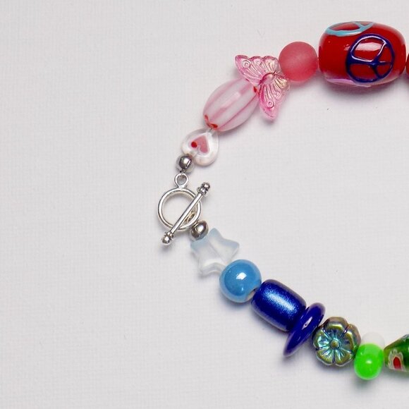 new! handmade charm bracelet chunky pearls indie kidcore funky random colors - Picture 2 of 4